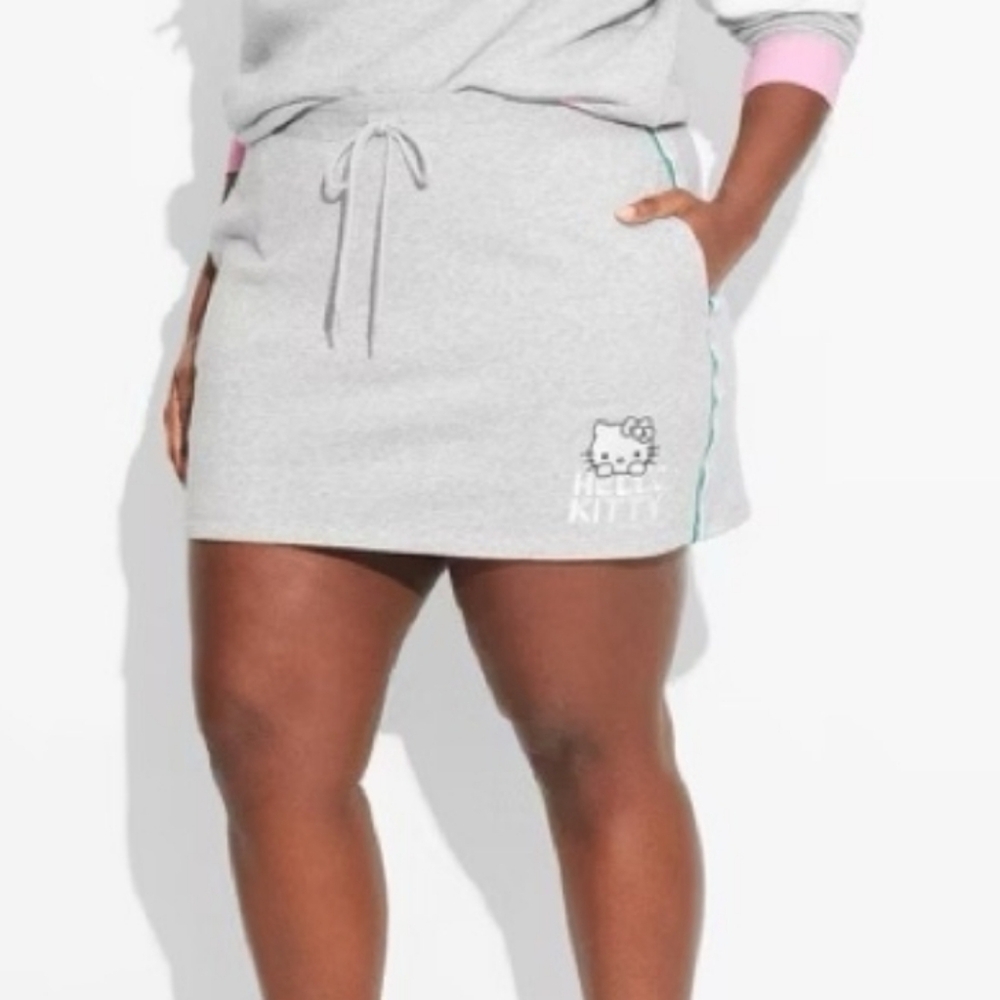 Hello Kitty Gray Skirt with Pink and Green Stripes